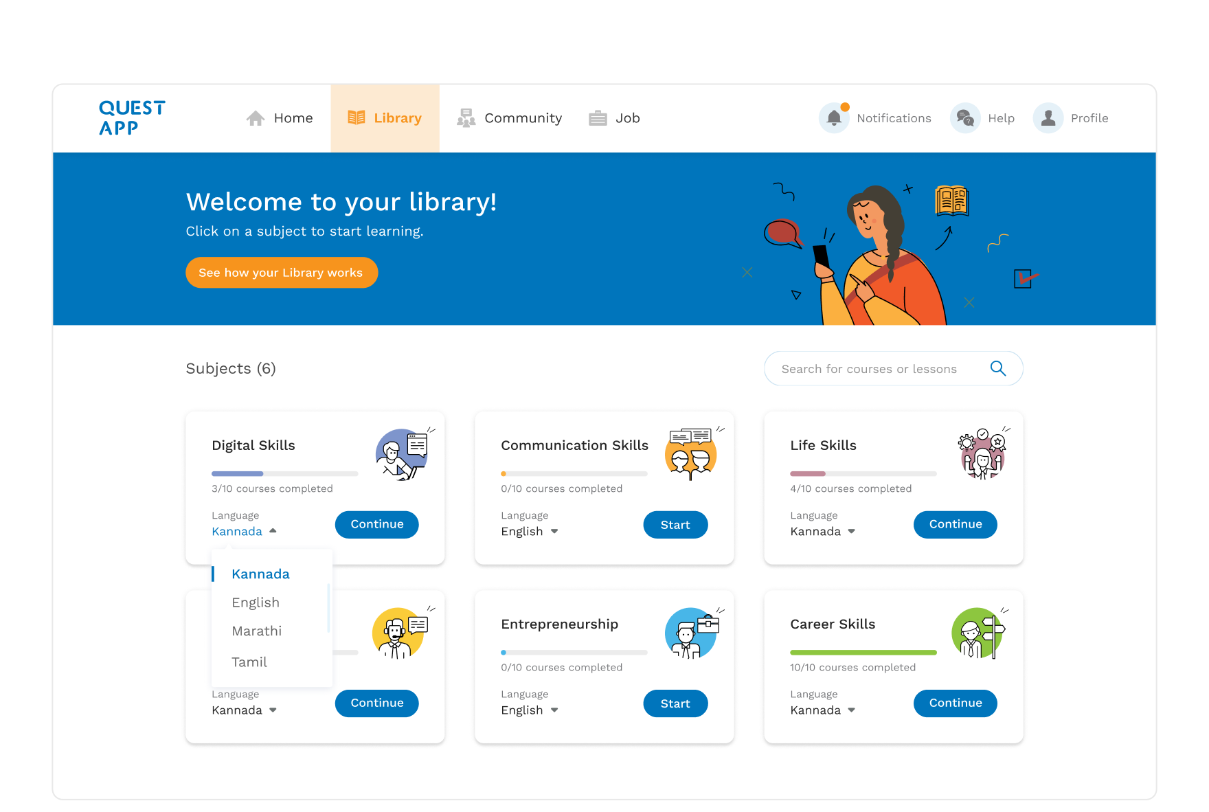 Student library on the web app